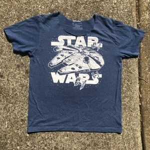 Star Wars Dark Blue, raw-cut collar, Size: Medium, cotton/ polyester T-Shirt GUC